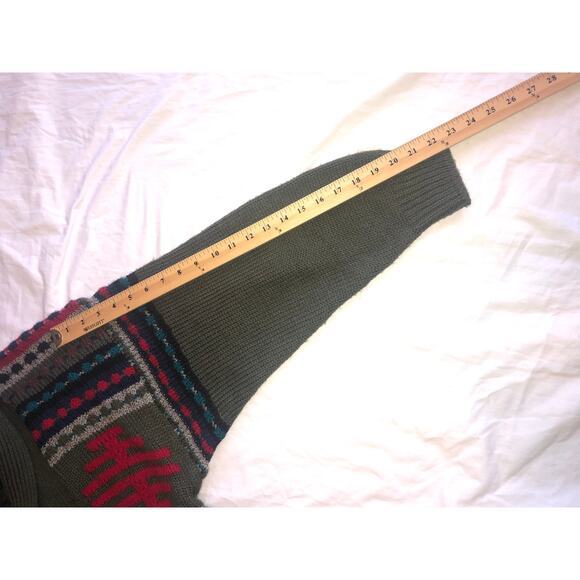 Vintage 80s Grandpa Sweater Spiegel Open Cardigan Green Multi Shawl Collar M/L - Picture 8 of 9